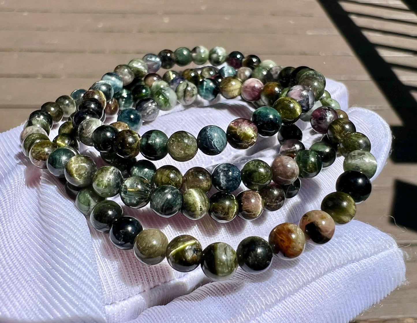 4.4mm+ Certified natural  chatoyant rainbow color Tourmaline beads Bracelet, Lively chatoyant tourmaline necklace,天然稀有顺活猫眼碧玺手串/多圈手串 #0280