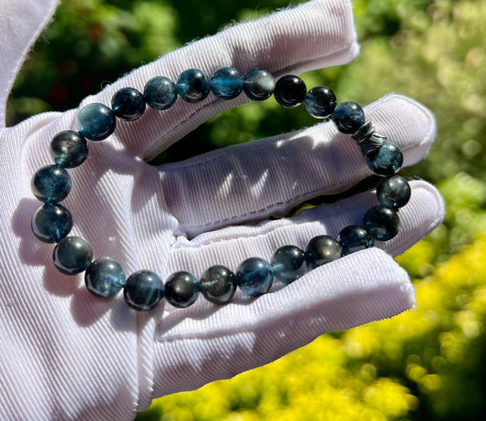 Certified natual dark blue star light Aquamarine Bracelets, high clarity, March birthstone, 天然精品浓郁深邃星光黑云母海蓝宝手串 闪 透 #4264