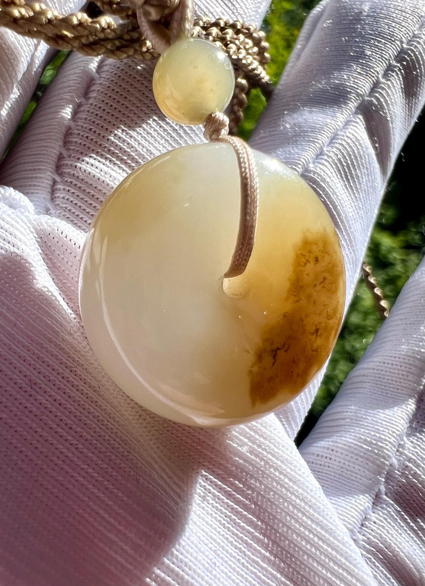 Certified natural jade/ Siberian brown White Nephrite donut pendant/circle safety pendant  天然软玉 糖白玉 平安扣 吊坠  项链  #1600 奶糖 黄金糖