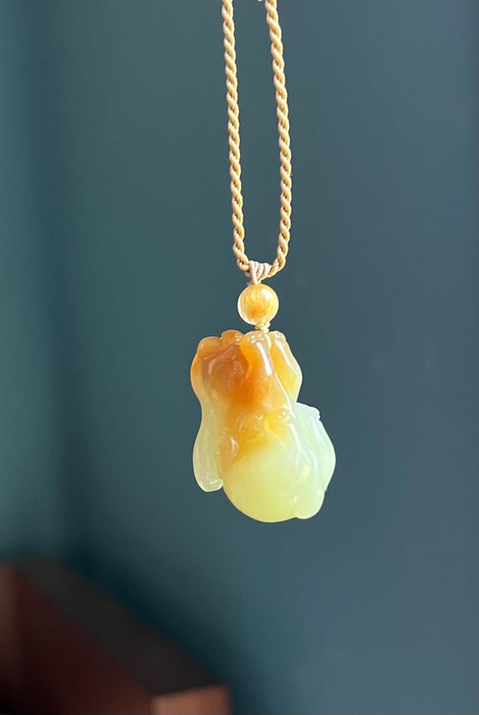 Certified natural jade/Qiemo brown white nephrite carved bunny pendant necklace/hand carved rabbit 天然精品糖白玉 且末糖青白 兔子吊坠 #2125 汗血宝兔 前途似锦