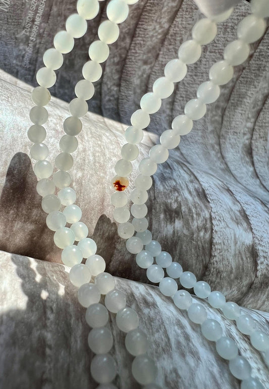 4.2mm Certified natural jade/white nephrite beads necklace/river nephrite天然精品 玉龙河料白玉 项链 万能链 #1388 带天然原皮 油润细白