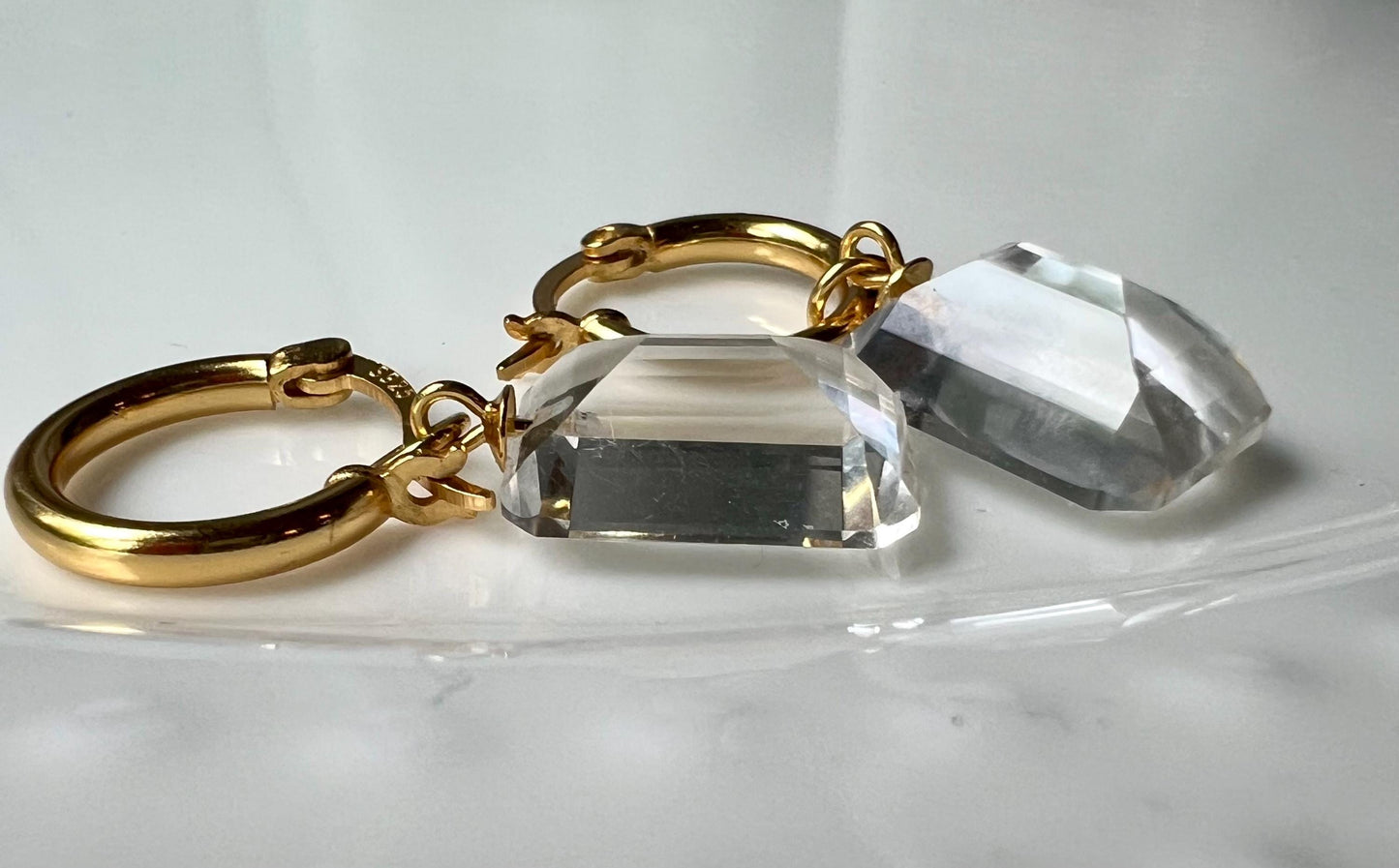 Certified natural clear quartz earrings/ Pyramid shaped Faceted clear quartz/S925 earrings 天然净体白水晶耳环 糖塔形刻面耳坠  纯银耳扣  #0439