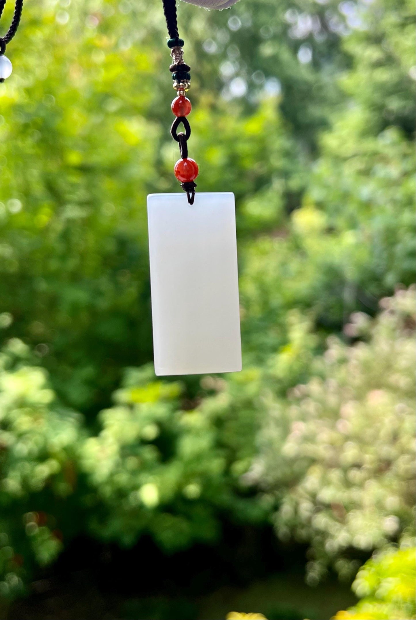 Certified natural jade/ Qinghai white nephrite safety pendant necklace/rectangle nephrite nothing pendant /天然软玉吊坠 青海白玉无事牌 #5901 冰润细糯