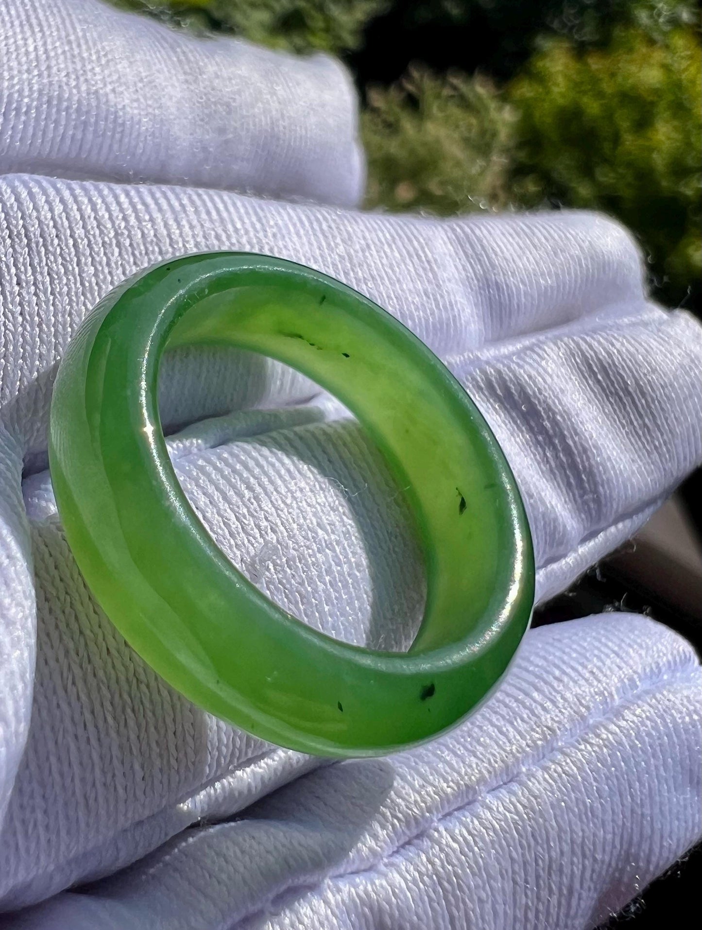 17mm Certified nephrite green jade/green nephrite ring/ bright green color band ring 天然碧玉指环 戒指扳指 正阳绿 戒圈#6367 US size6 1/2