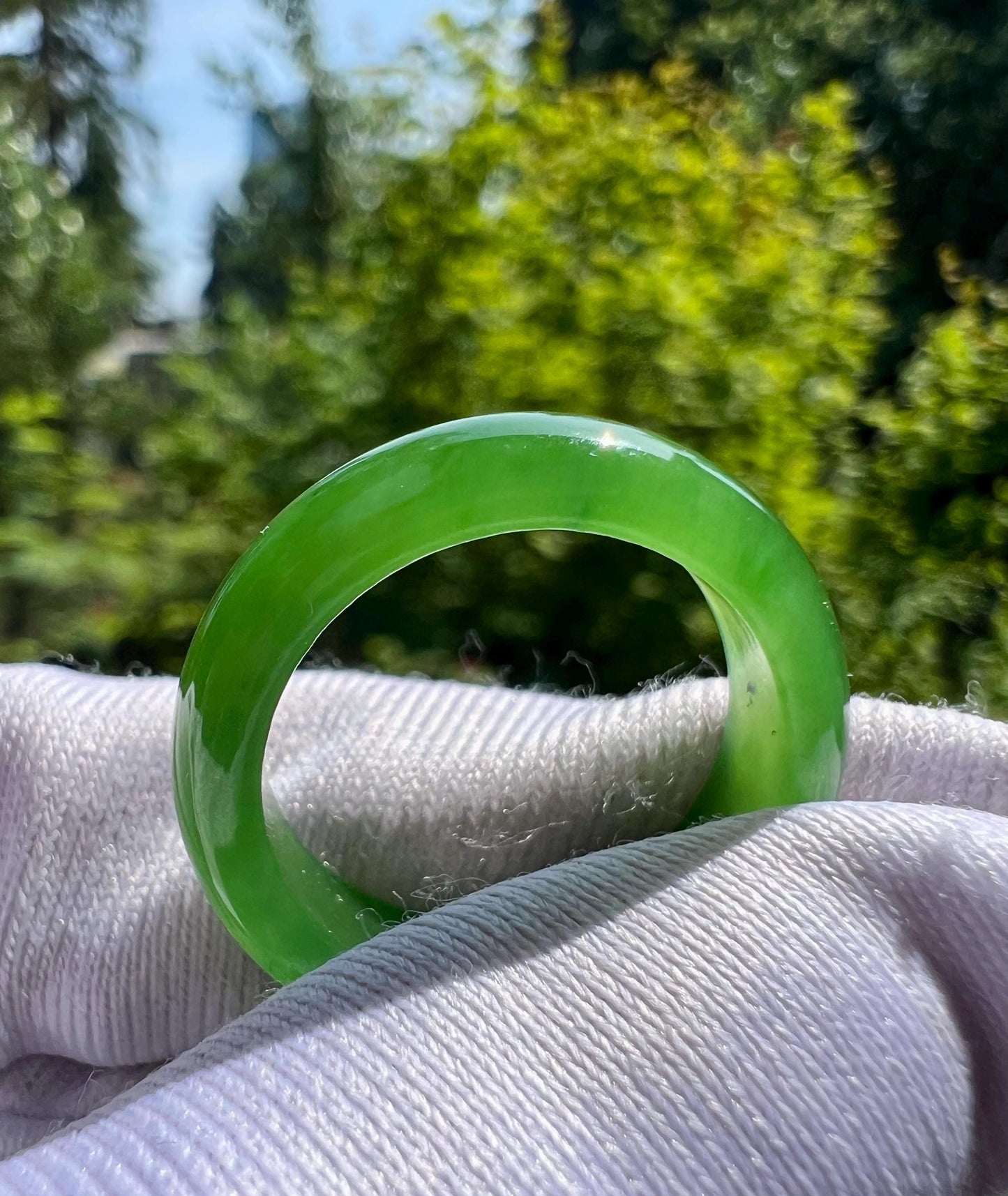 17mm Certified nephrite green jade/green nephrite ring/ bright green color band ring 天然碧玉指环 戒指扳指 正阳绿 戒圈#6367 US size6 1/2