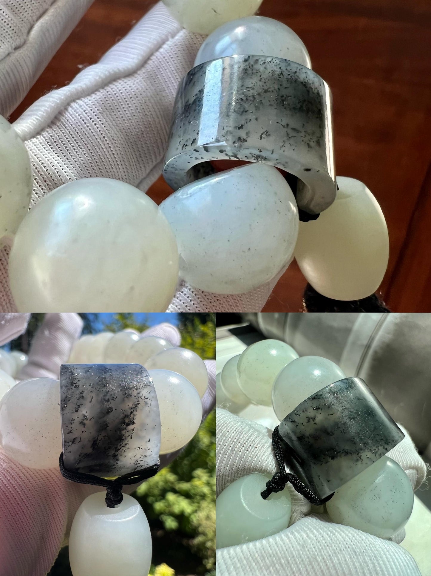 13.8mm Certified natural jade/ white Qinghua Nephrite bracelet/white Qinghua river nephrite/ 天然软玉 子料白玉 点墨青花 圆珠手串 #3061 原皮毛孔
