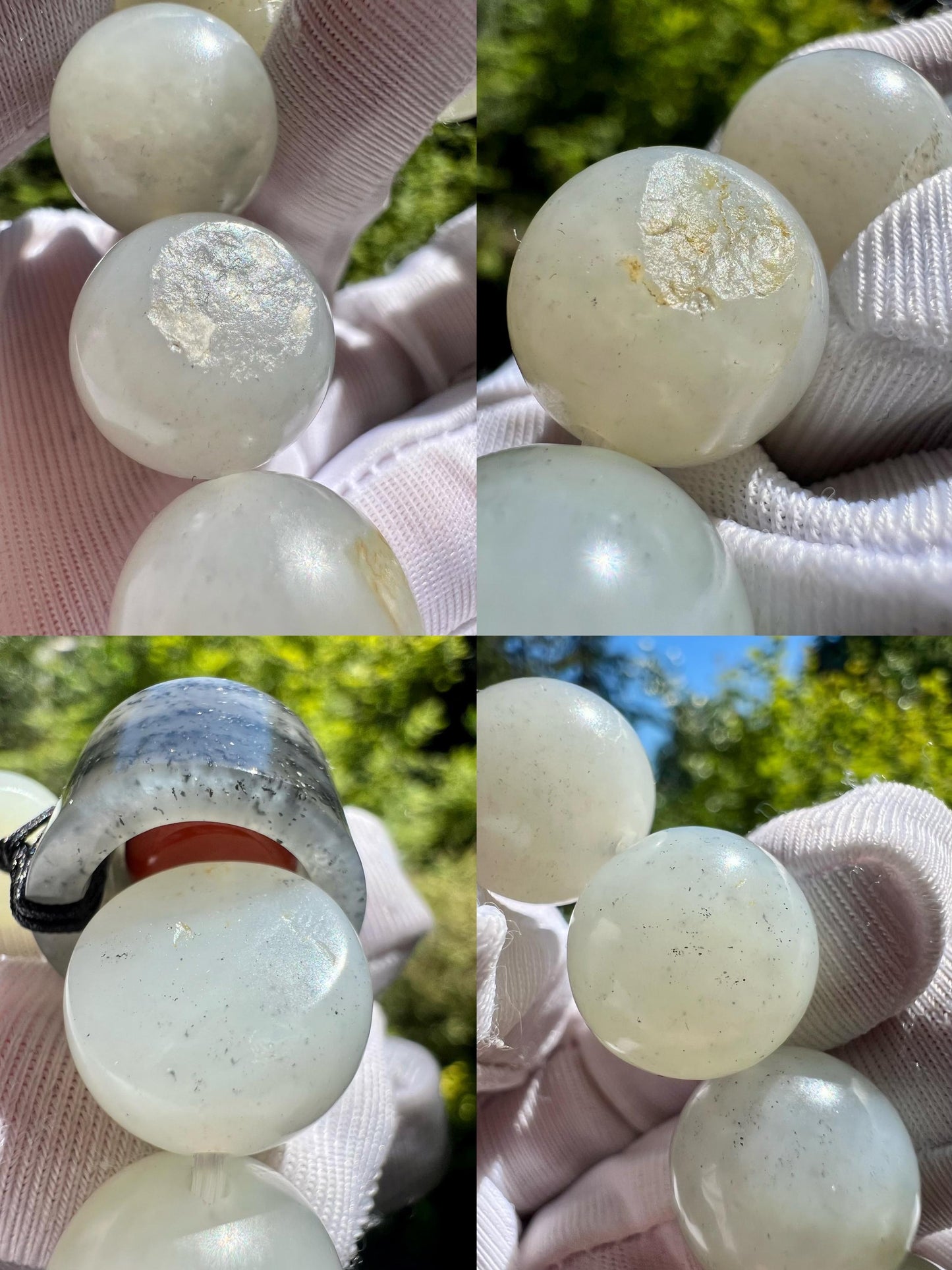 13.8mm Certified natural jade/ white Qinghua Nephrite bracelet/white Qinghua river nephrite/ 天然软玉 子料白玉 点墨青花 圆珠手串 #3061 原皮毛孔