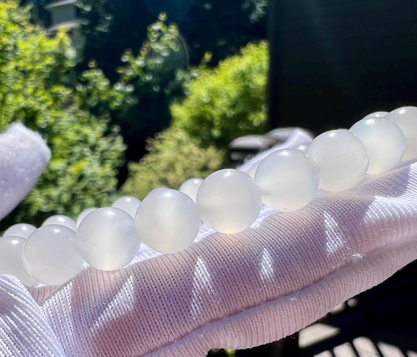 8mm Certified natural Jade/Chatoyant white nephrite bracelet/vivid chatoyancy/icy white 天然精品软玉 高冰白玉 猫眼手串 一线白冰猫#0030