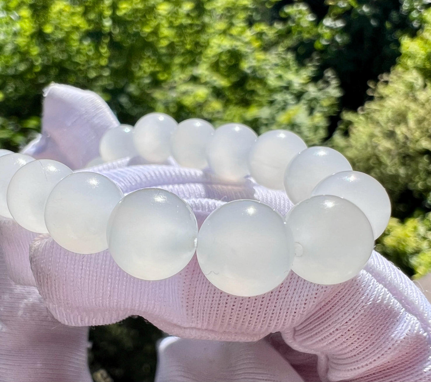 8mm Certified natural Jade/Chatoyant white nephrite bracelet/vivid chatoyancy/icy white 天然精品软玉 高冰白玉 猫眼手串 一线白冰猫#0030