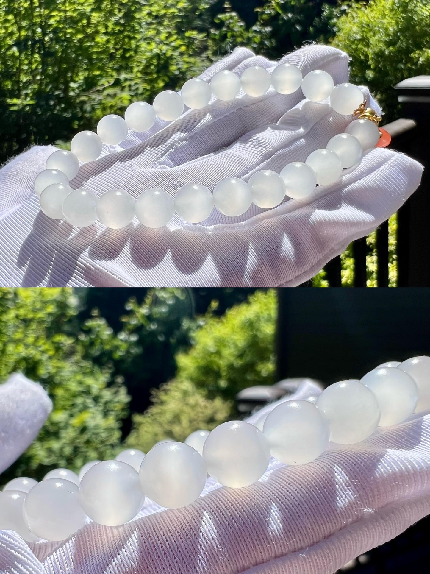 8mm Certified natural Jade/Chatoyant white nephrite bracelet/vivid chatoyancy/icy white 天然精品软玉 高冰白玉 猫眼手串 一线白冰猫#0030
