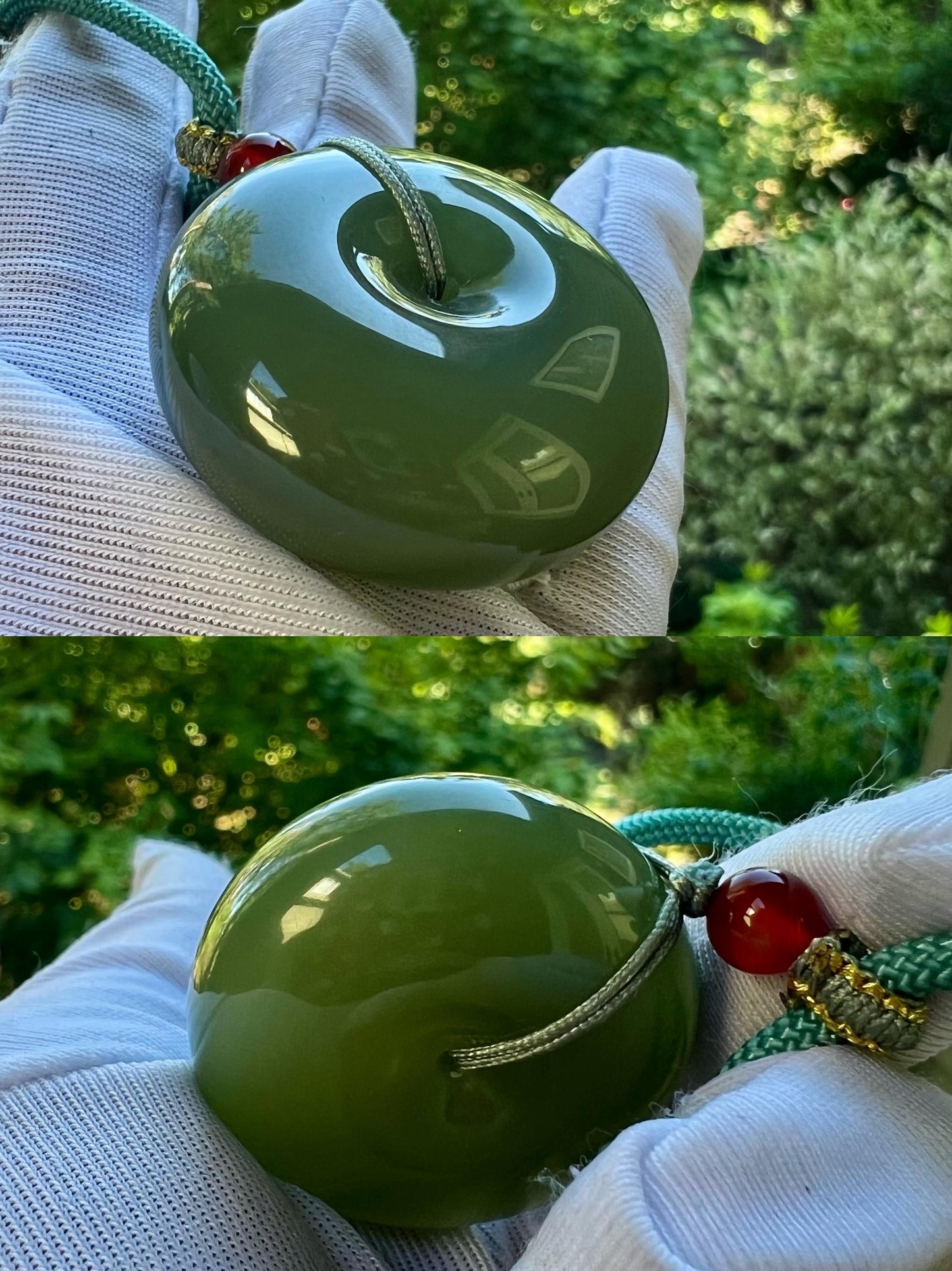 Certified natural jade/lake green color nephrite pendant/dark green donut safety pendant天然精品软玉 湖水绿平安扣 苔绿色平安扣 #3026 特细料起莹光 丝滑润糯 鸭蛋青平替