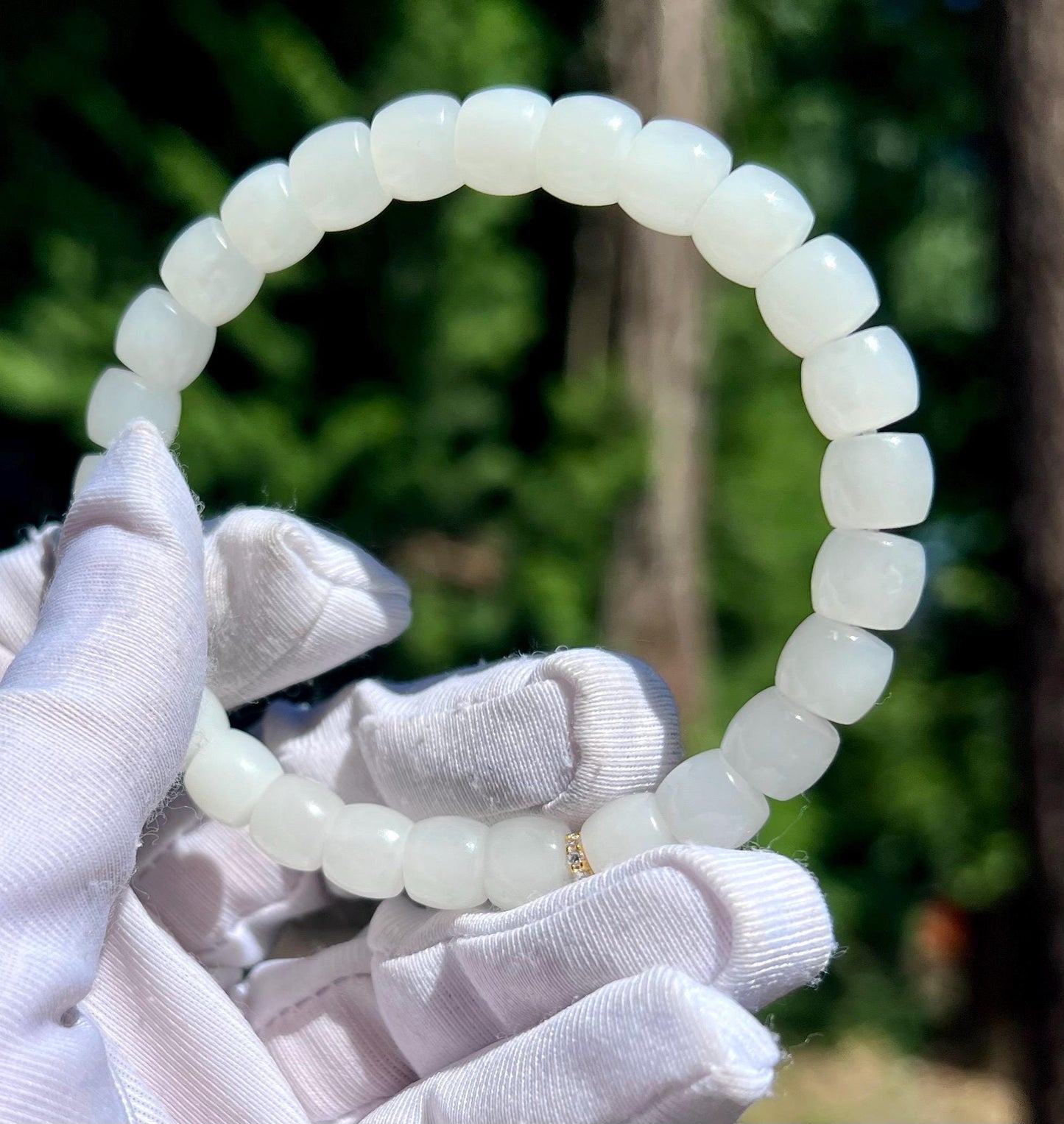 8*7mm Certified natural jade  white Nephrite bracelet/straight cut/天然软玉 青海老料白玉 直切老型珠手串  油糯白润 #3640