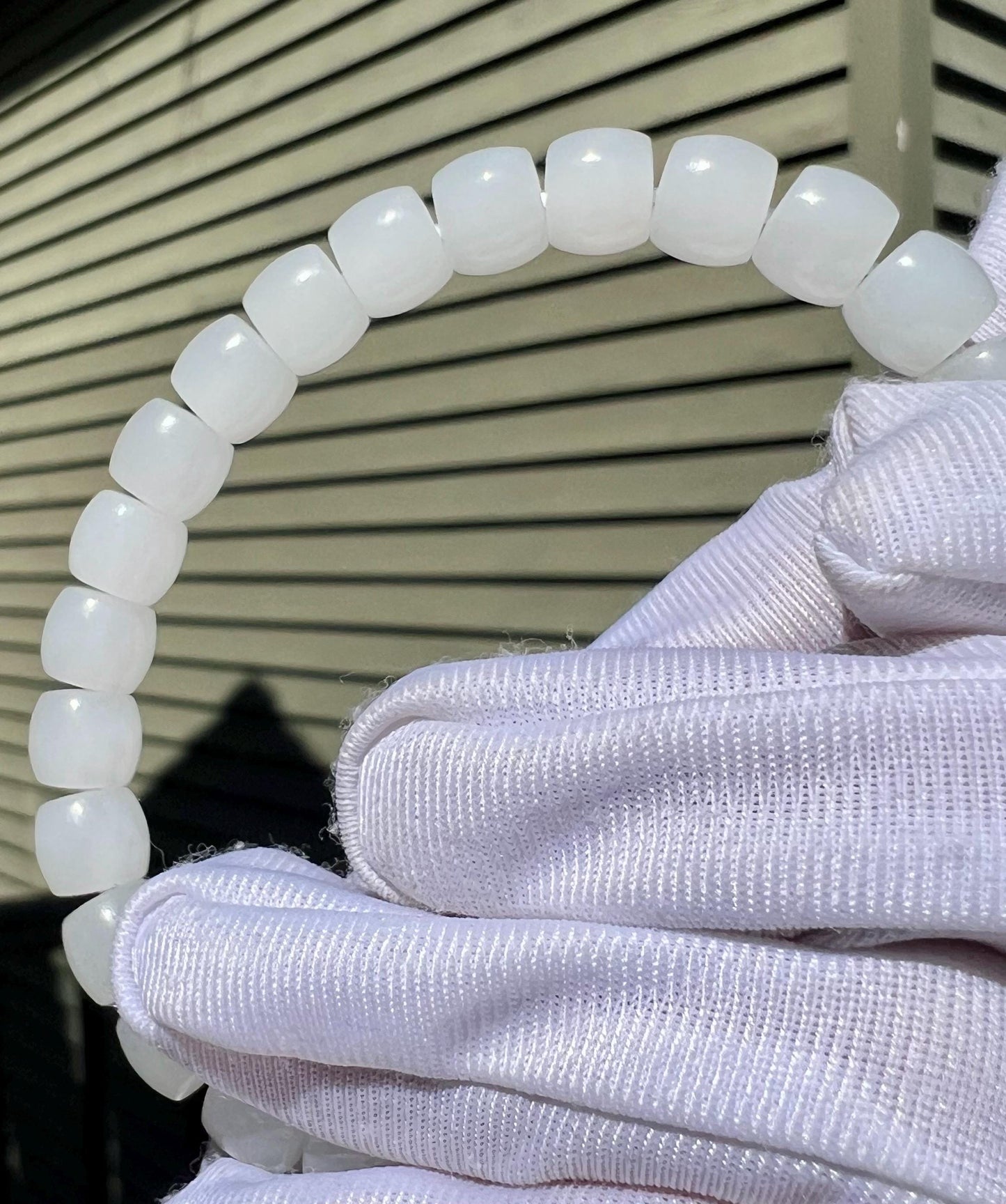 8*7mm Certified natural jade  white Nephrite bracelet/straight cut/天然软玉 青海老料白玉 直切老型珠手串  油糯白润 #3640