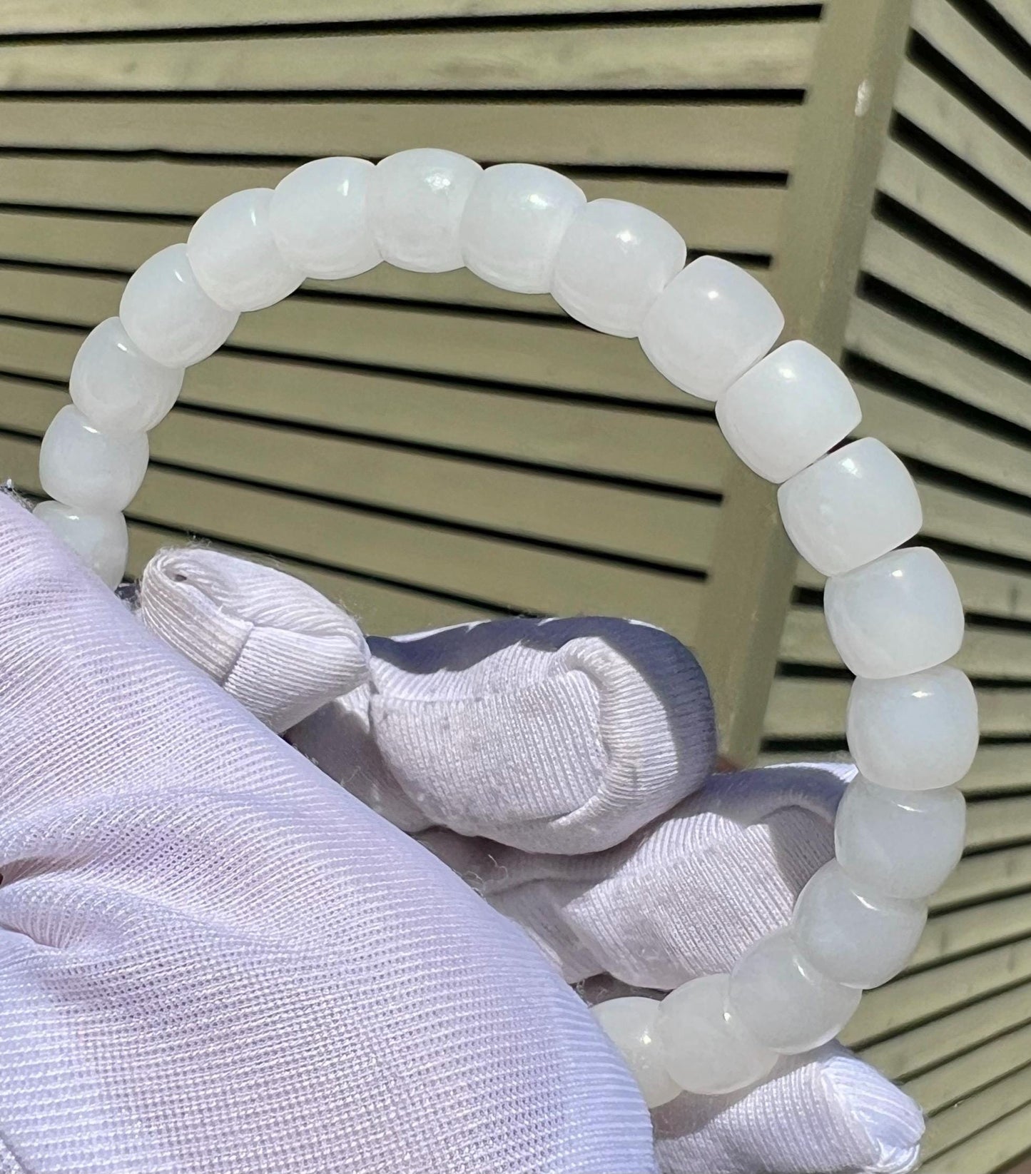 8*7mm Certified natural jade  white Nephrite bracelet/straight cut/天然软玉 青海老料白玉 直切老型珠手串  油糯白润 #3640