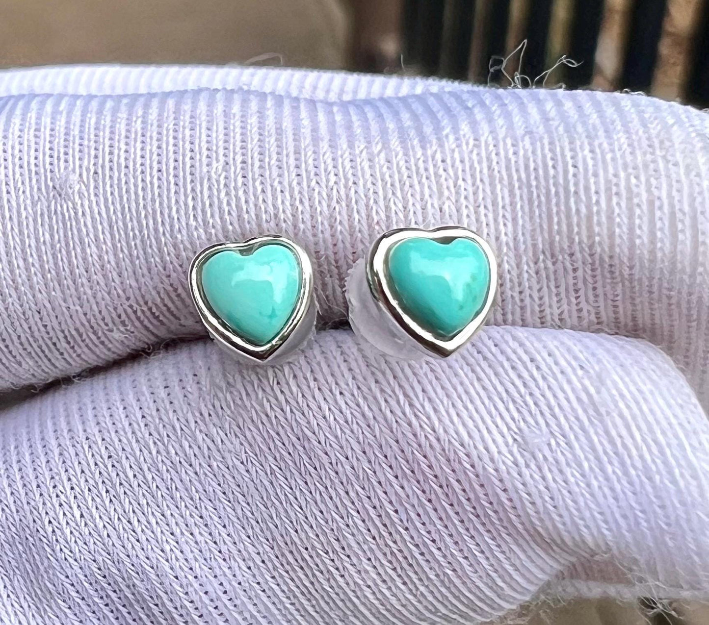 Certified natural turquoise earrings /light blue turquoise/heart shape stud earrings sterling silver/ 天然湖北绿松石耳钉 原矿无优化 浅蓝爱心形纯银耳环#1055