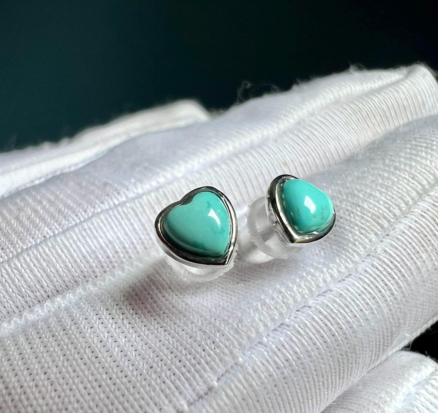 Certified natural turquoise earrings /light blue turquoise/heart shape stud earrings sterling silver/ 天然湖北绿松石耳钉 原矿无优化 浅蓝爱心形纯银耳环#1055