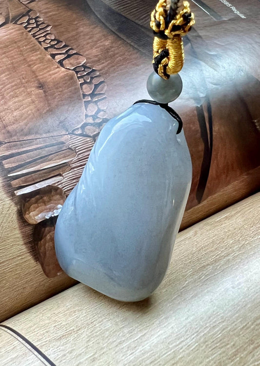 Certified natural jade /Yulong river Qinghua nephrite nothing pendant necklace/river nephrite with original skin/freeform pendant 天然软玉 玉龙河子料青花随形吊坠 #3464 清水皮