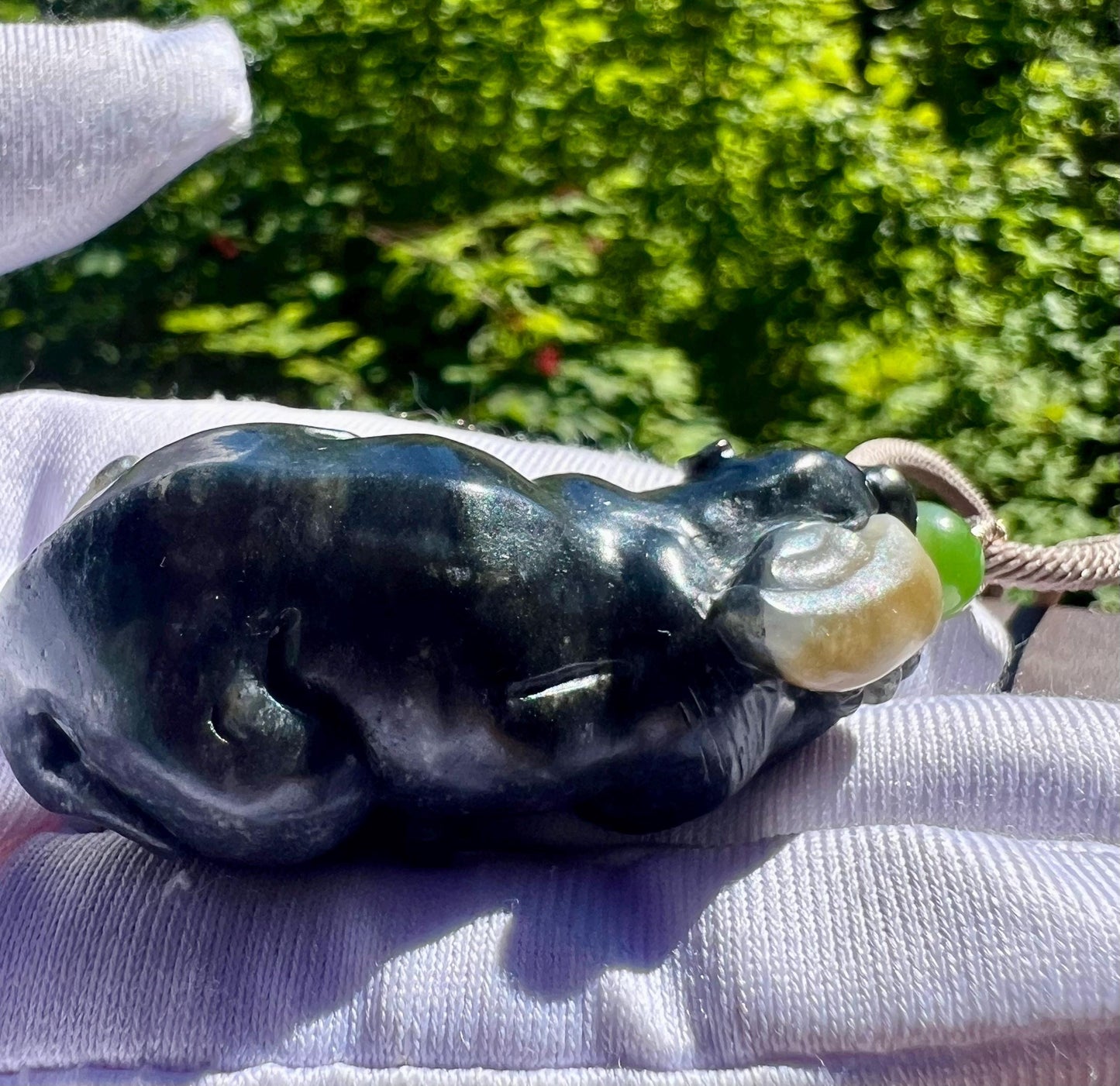 Certified natural jade /black nephrite Qinghua lucky dog pendant necklace/river nephrite 天然软玉 籽料青花墨玉雕刻富贵小狗吊坠 #3937
