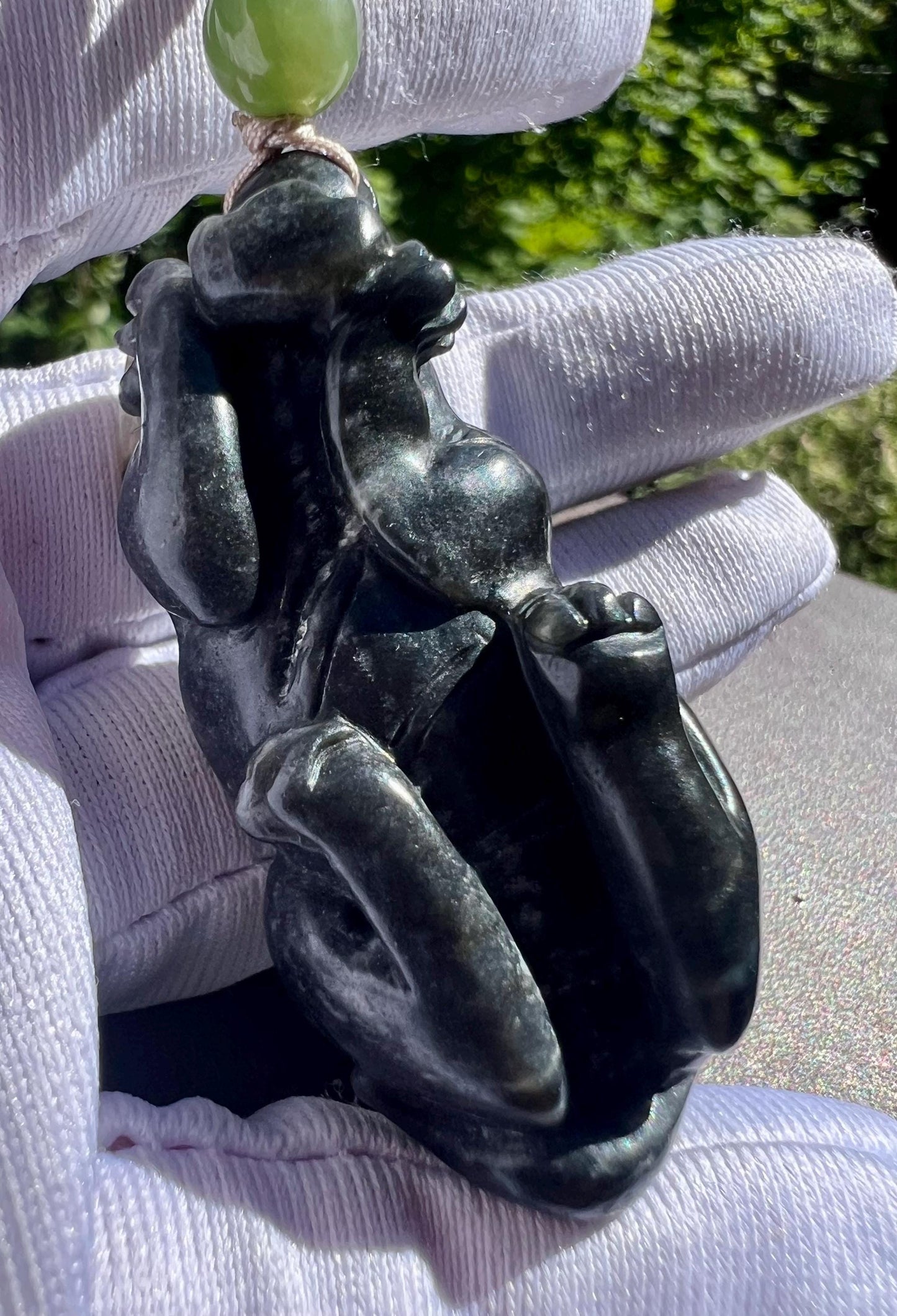 Certified natural jade /black nephrite Qinghua lucky dog pendant necklace/river nephrite 天然软玉 籽料青花墨玉雕刻富贵小狗吊坠 #3937