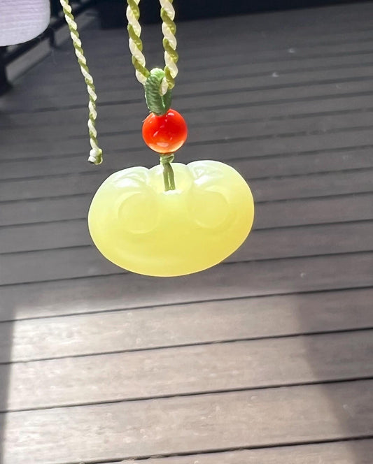 Certified natural jade/Light yellow nephrite safety Ruyi Lock pendant/necklace/天然软玉 黄玉 平安如意锁吊坠#5144 嫩黄色