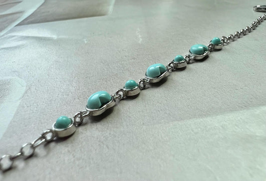 Certified natural turquoise bracelet/Hubei light blue heart shaped turquoise inlaid sterling silver bracelet / 天然 湖北绿松石 纯银手链 #0853 浅蓝爱心