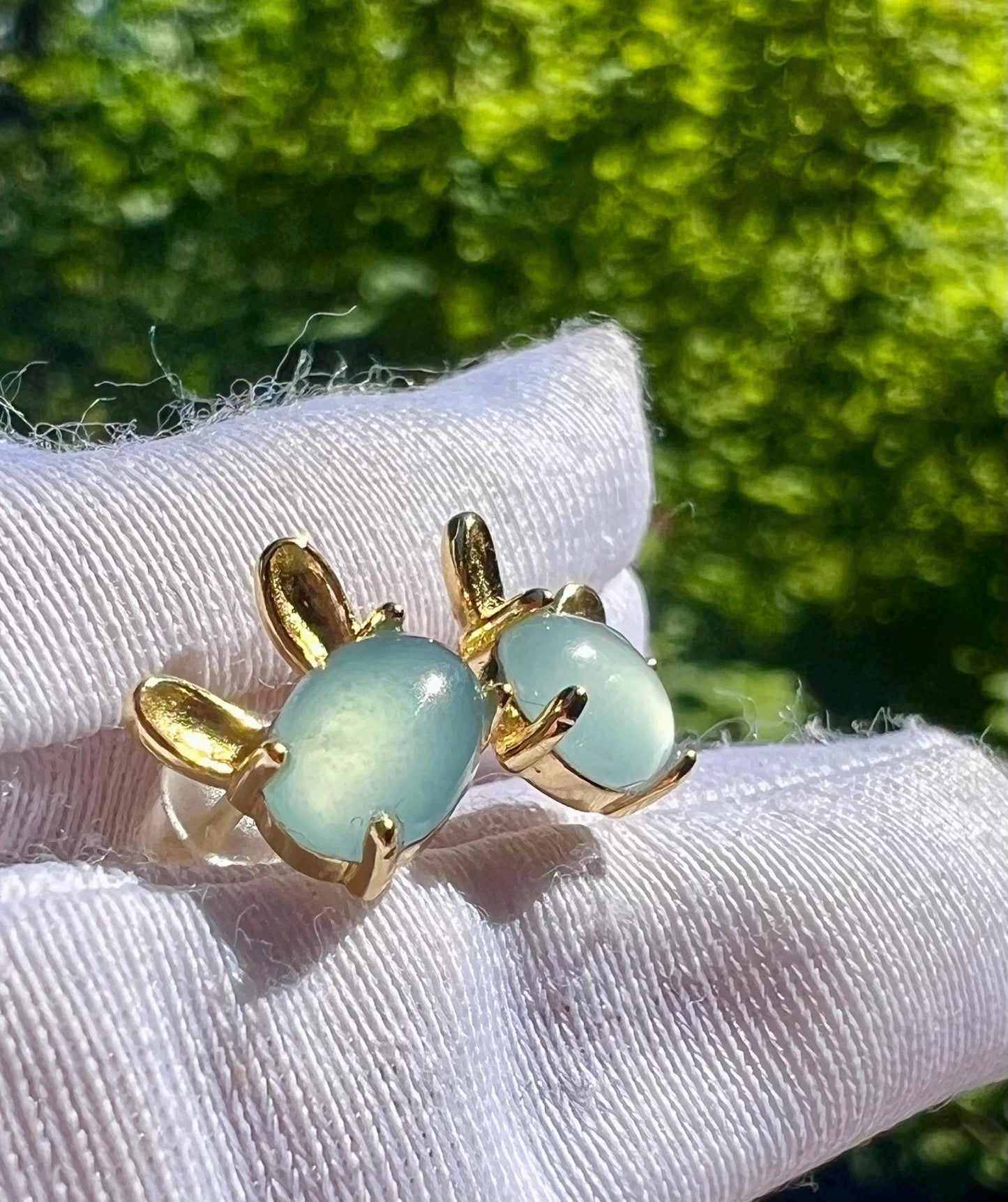 Certified natural Guatemala Grade A Blue Jade / icy  blue Jadiete bunny shaped stud earrings/S925 天然A货危料蓝水翡翠  兔子造型 耳环 耳钉 #0085