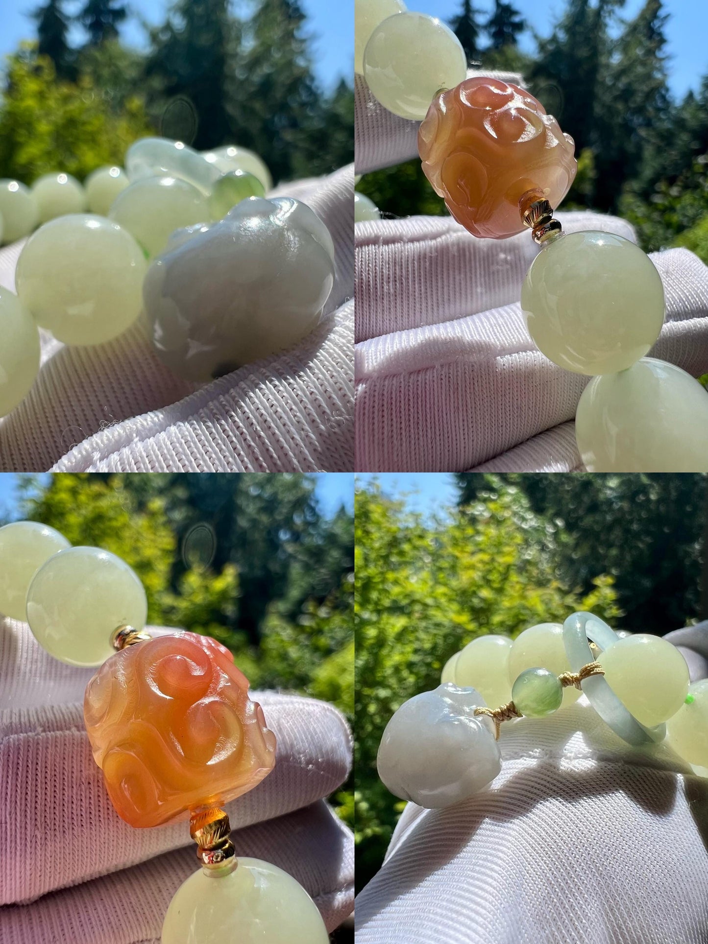 11.8mm Certified natural nephrite Bracelet/light white green nephrite/Yanyuan agate/smoky purple Ruyi/jadeite ring 天然软玉 老矿晴水料 浅晴水手串#1779