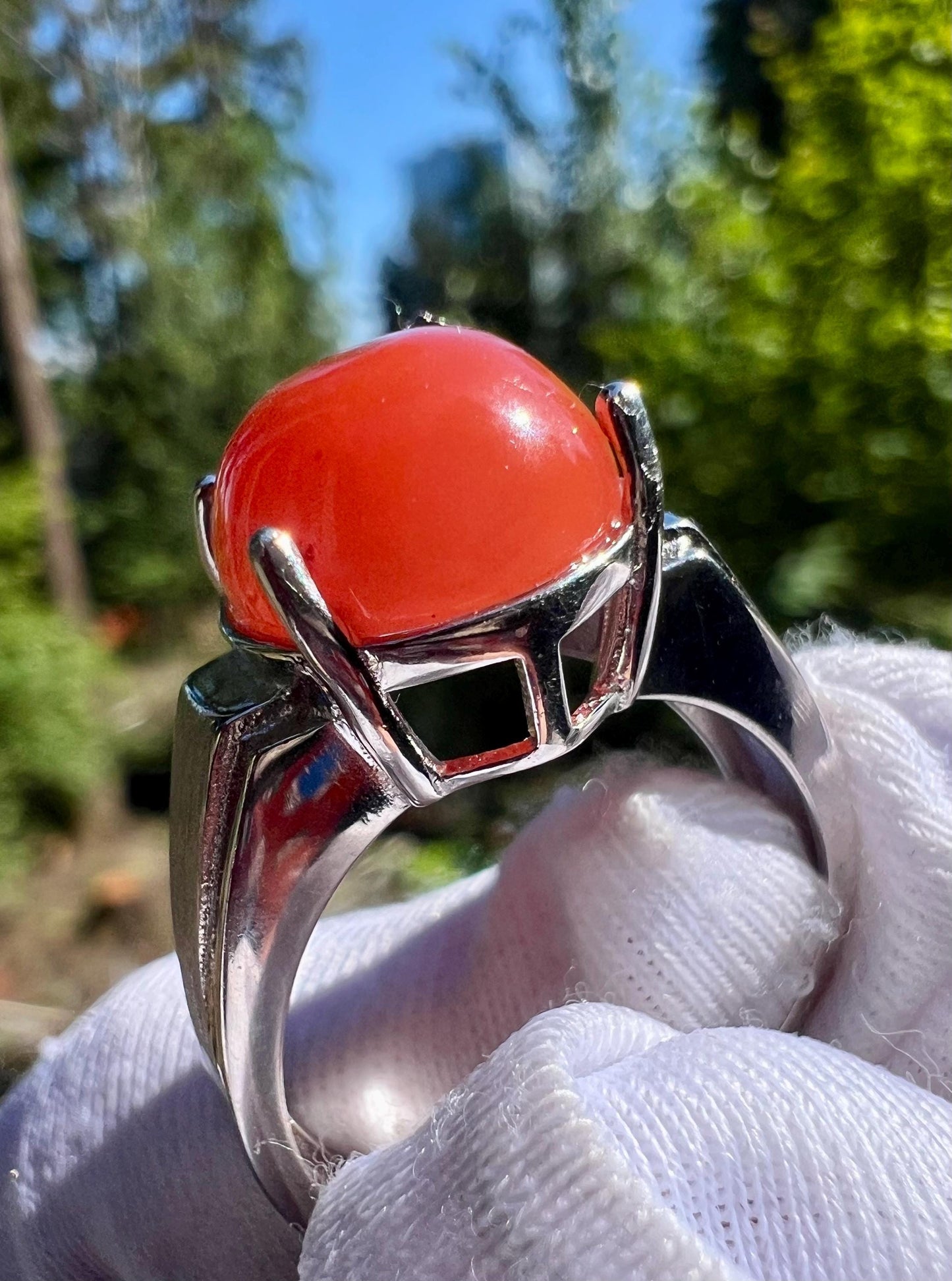 Certified natural Sichuan Nanhong agate ring/Southern Red agate oval shaped ring/sterling silver天然精品川料南红戒指/椭圆蛋面 意工纯银镶嵌#0297 四川联合料 樱桃红了
