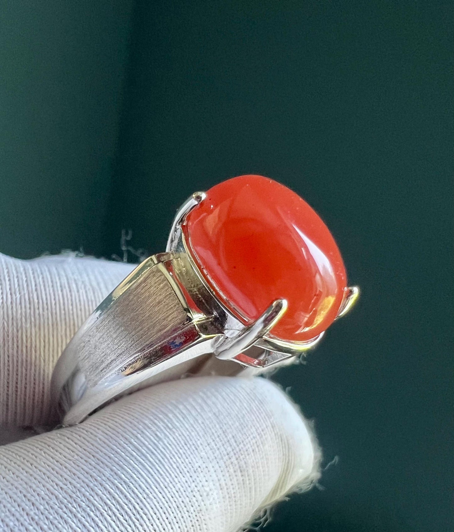 Certified natural Sichuan Nanhong agate ring/Southern Red agate oval shaped ring/sterling silver天然精品川料南红戒指/椭圆蛋面 意工纯银镶嵌#0297 四川联合料 樱桃红了