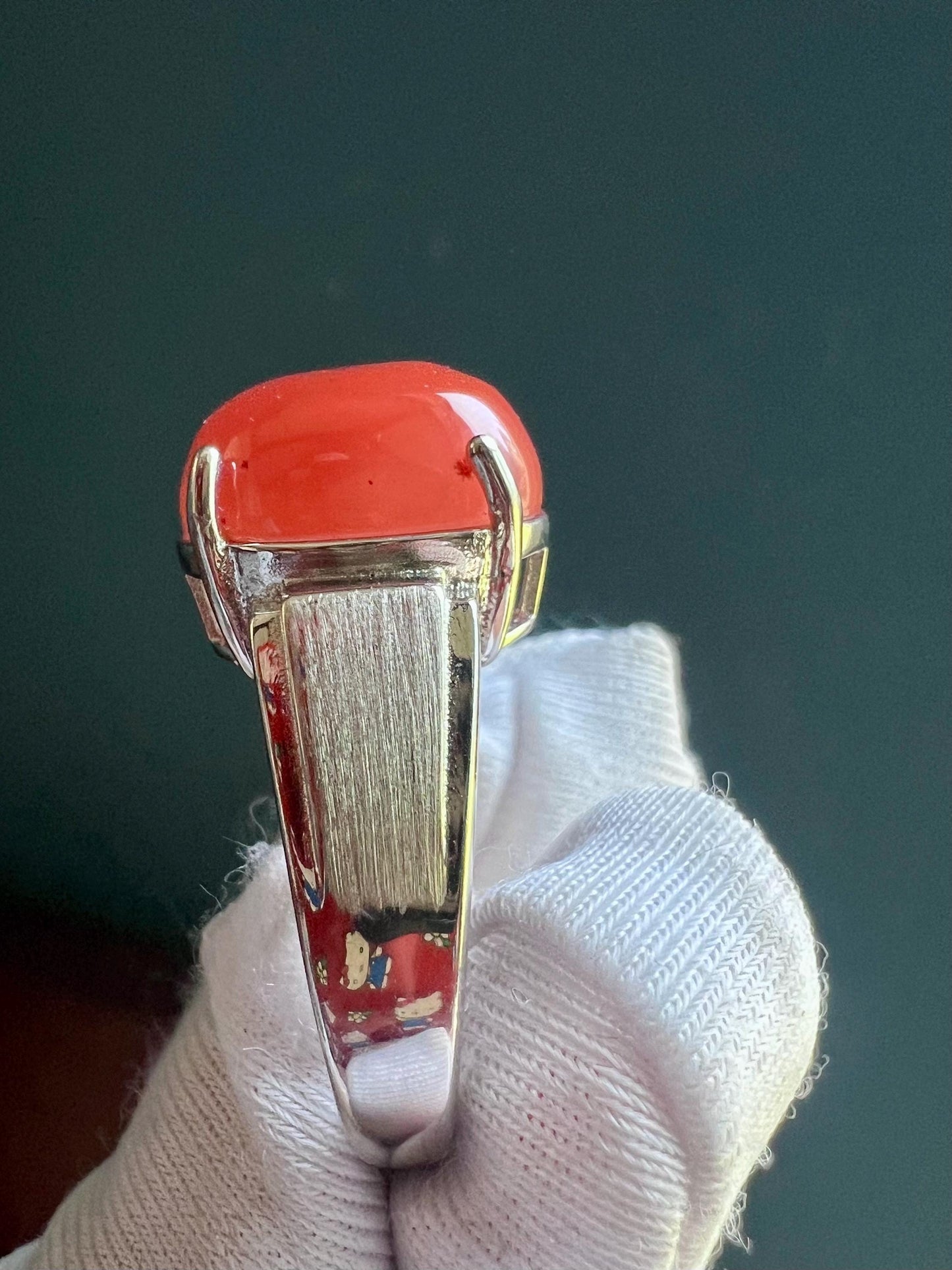 Certified natural Sichuan Nanhong agate ring/Southern Red agate oval shaped ring/sterling silver天然精品川料南红戒指/椭圆蛋面 意工纯银镶嵌#0297 四川联合料 樱桃红了