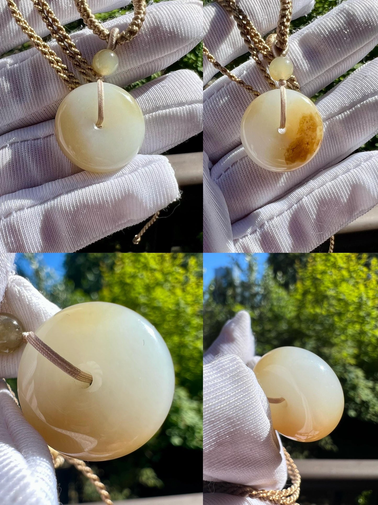 Certified natural jade/ Siberian brown White Nephrite donut pendant/circle safety pendant  天然软玉 糖白玉 平安扣 吊坠  项链  #1600 奶糖 黄金糖