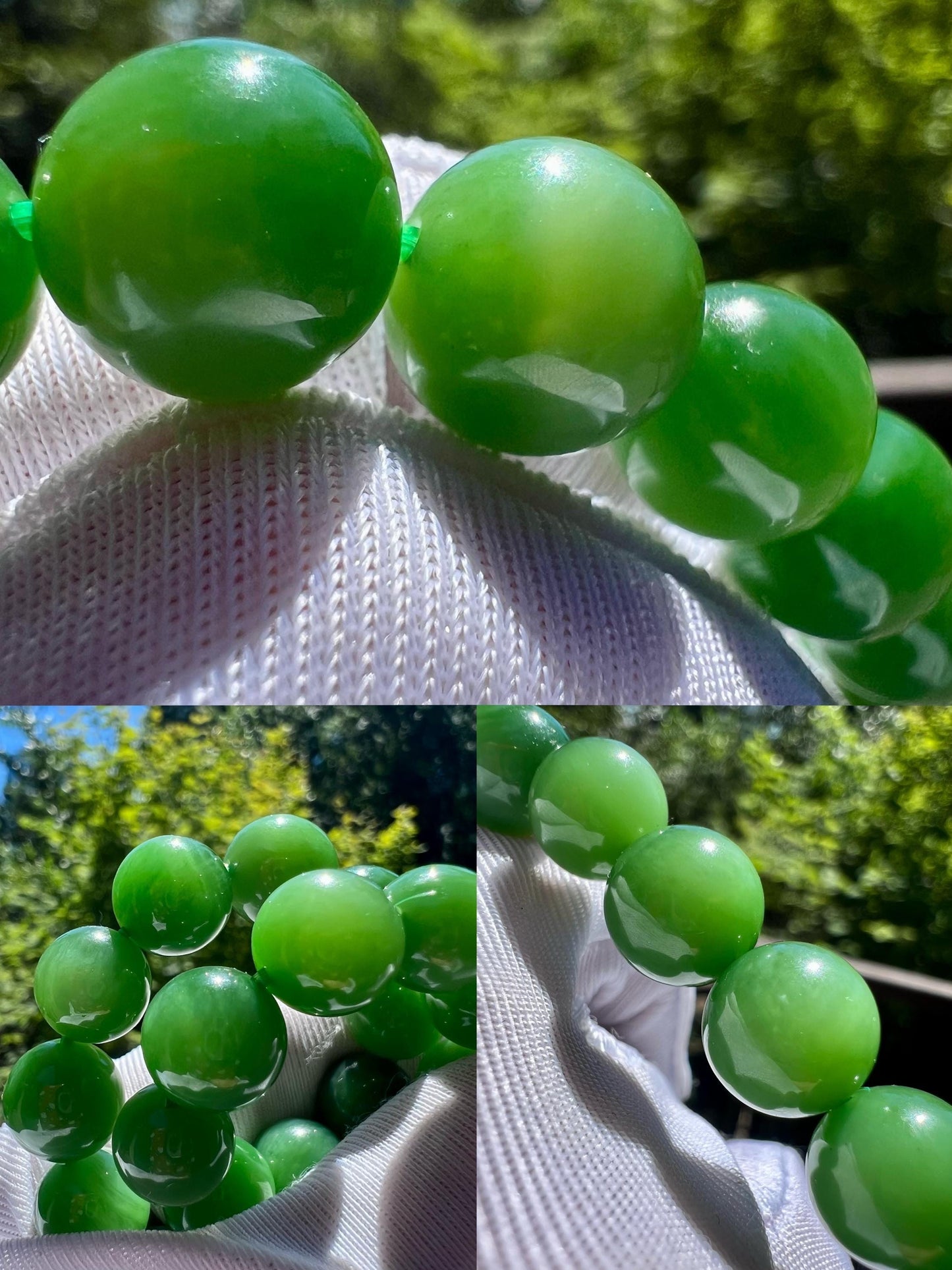 10mm Certified natural nephrite green jade/green nephrite bracelet /rich bright green 天然精品碧玉手串  粉阳绿 #1941 色浓 细腻 起莹光起猫