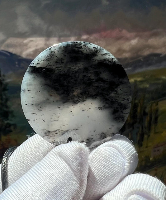 Certified natural jade /black and white nephrite round safety pendant necklace/qinghua nephrite nothing pendant天然软玉 水墨青花圆牌 无事牌吊坠 #1006