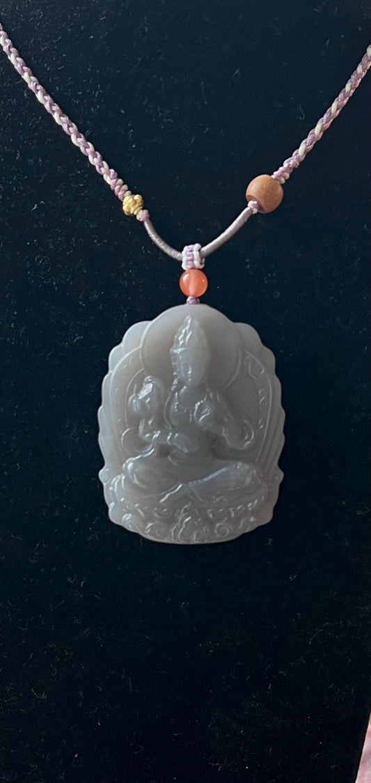 Certified natural purple nephrite carved Guanyin pendant necklace/violet purple nephrite pendant天然精品软玉 青海烟紫玉 紫罗兰色 持莲观音吊坠#0026