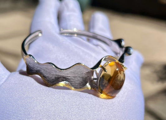 Certified natural Citrine bangle/oval shaped ring face Citrine/S925 open bangle/天然巴西黄水晶 椭圆大戒面  纯银手镯  开口镯#0859 净体黄水晶 意大利工艺纯银镶嵌
