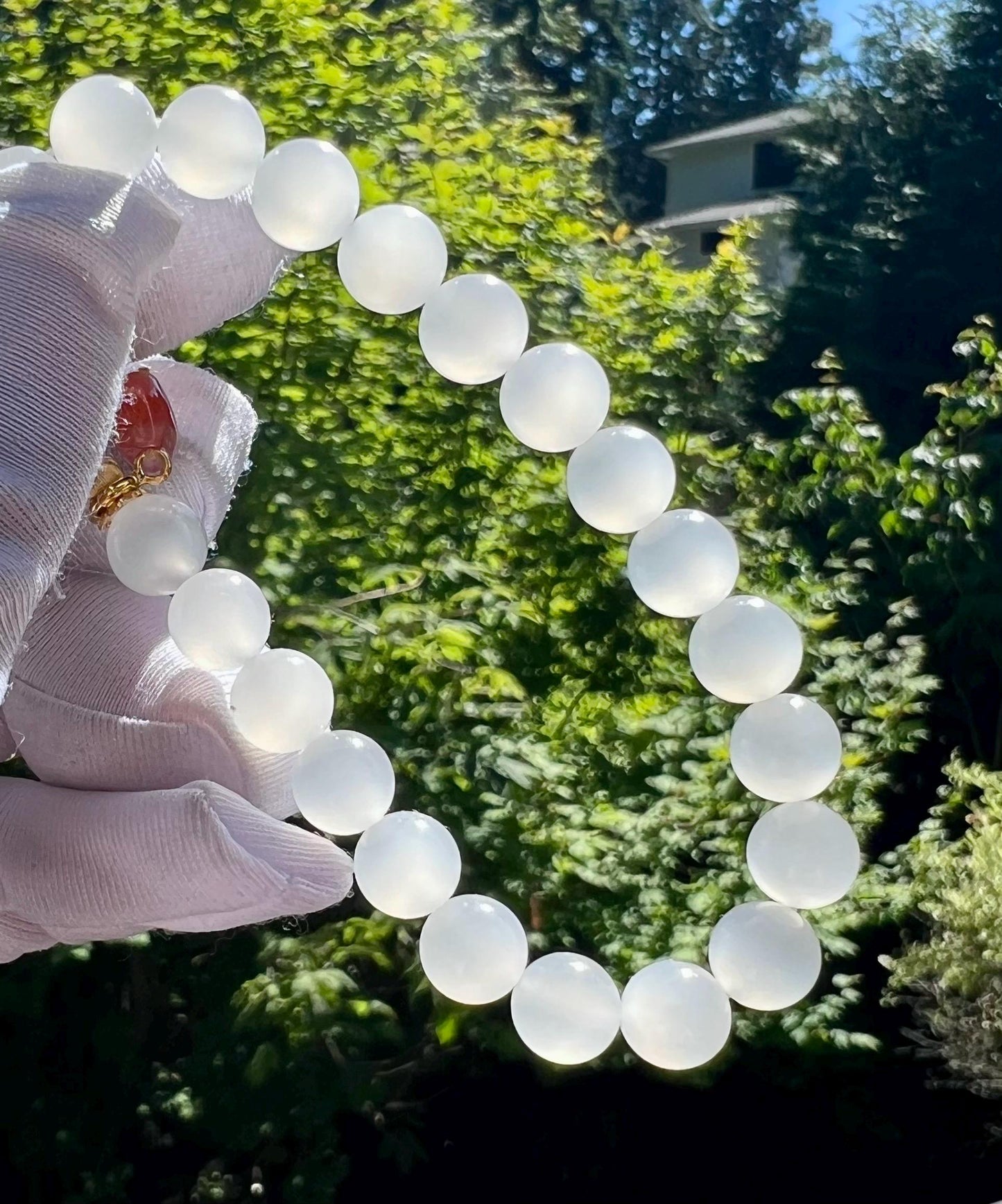 8mm Certified natural Jade/Chatoyant white nephrite bracelet/vivid chatoyancy/icy white 天然精品软玉 高冰白玉 猫眼手串 一线白冰猫#0030