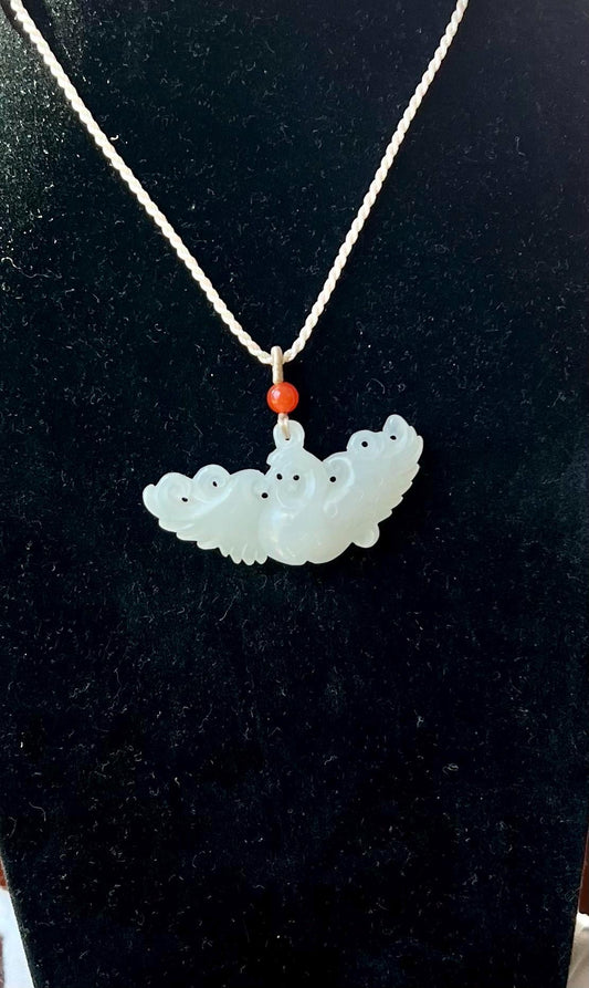 Certified natural jade/ white nephrite carved Phoenix pendant /necklace 天然精品软玉 白玉 雕刻凤凰吊坠 项链# 7716 熟白细糯