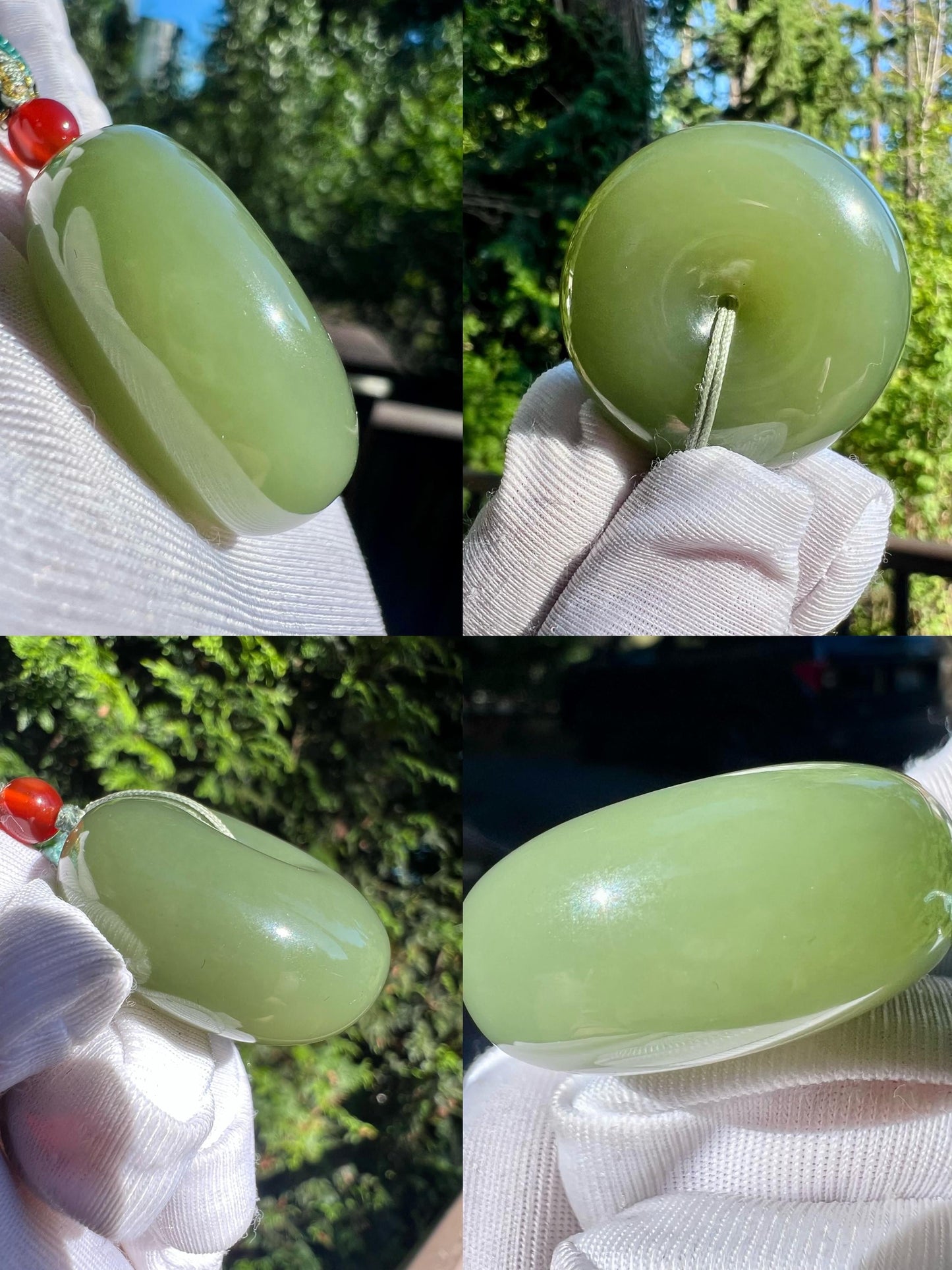 Certified natural jade/lake green color nephrite pendant/dark green donut safety pendant天然精品软玉 湖水绿平安扣 苔绿色平安扣 #3026 特细料起莹光 丝滑润糯 鸭蛋青平替