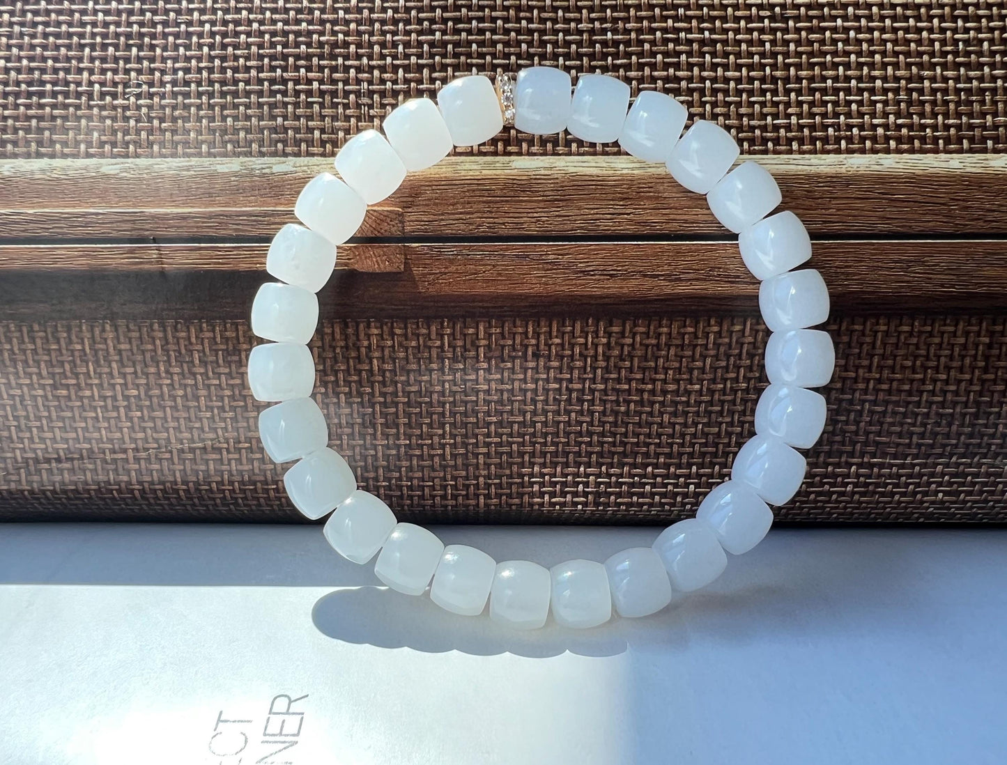 8*7mm Certified natural jade  white Nephrite bracelet/straight cut/天然软玉 青海老料白玉 直切老型珠手串  油糯白润 #3640