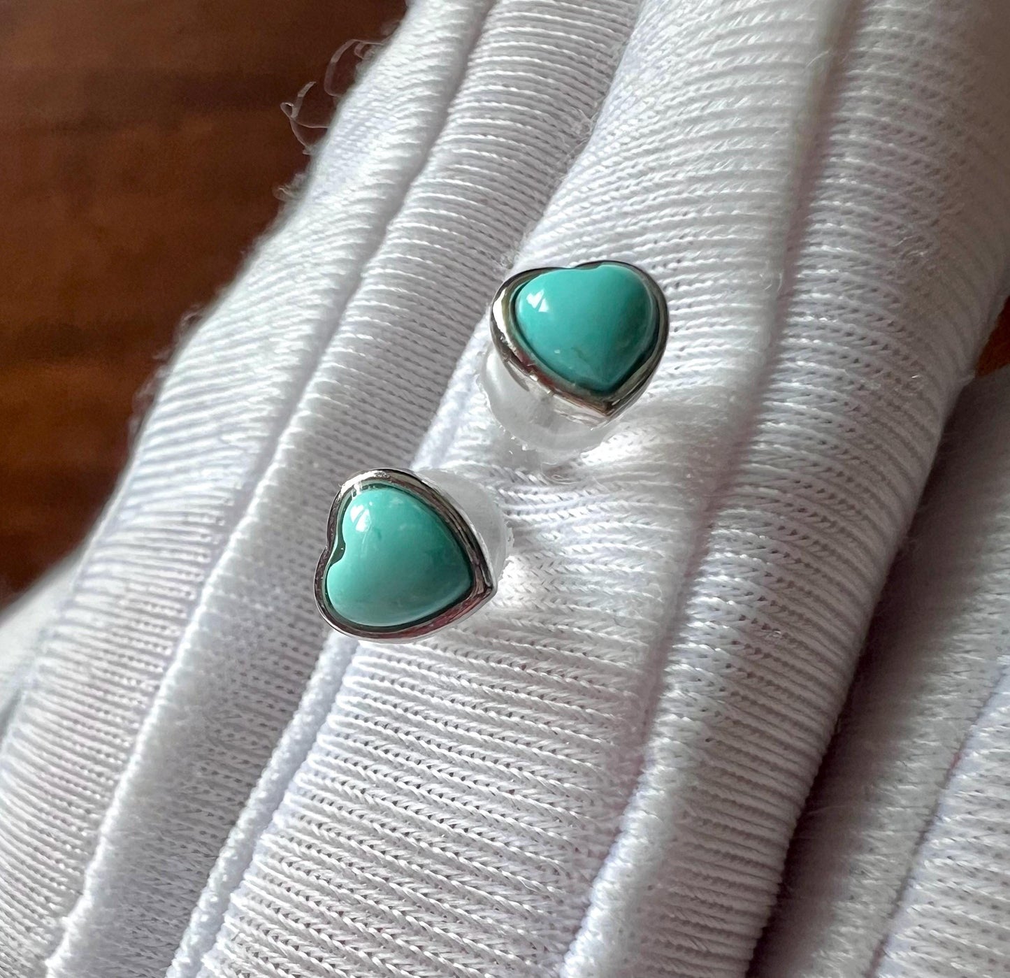 Certified natural turquoise earrings /light blue turquoise/heart shape stud earrings sterling silver/ 天然湖北绿松石耳钉 原矿无优化 浅蓝爱心形纯银耳环#1055