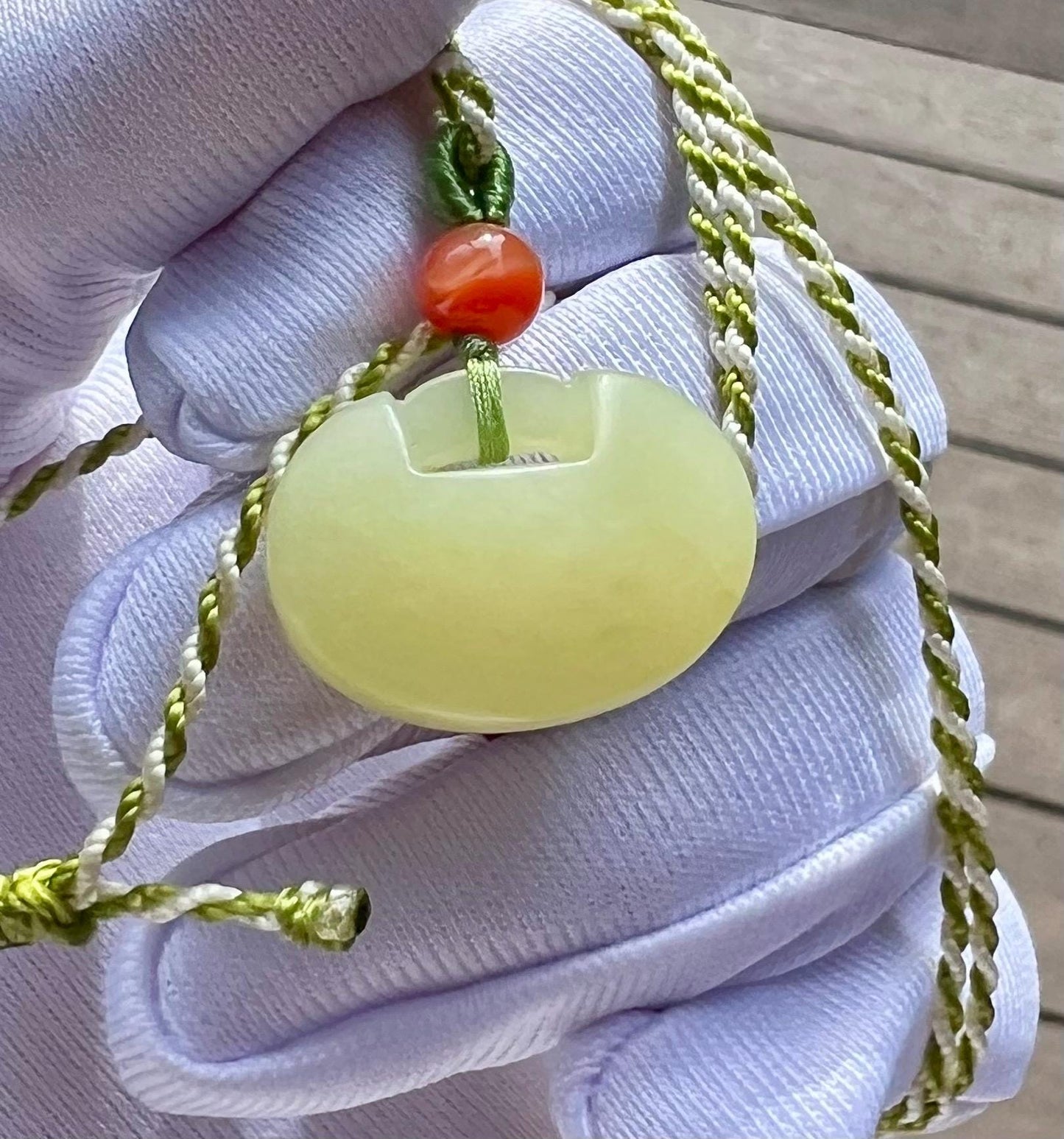 Certified natural jade/Light yellow nephrite safety Ruyi Lock pendant/necklace/天然软玉 黄玉 平安如意锁吊坠#5145 鹅黄色