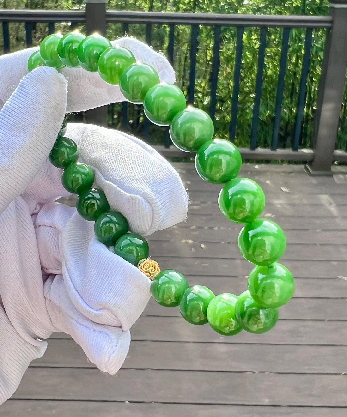 8mm Certified natural nephrite green jade/green nephrite bracelet /rich bright green/天然软玉 碧玉手串  浓阳绿 鲜辣绿#0311
