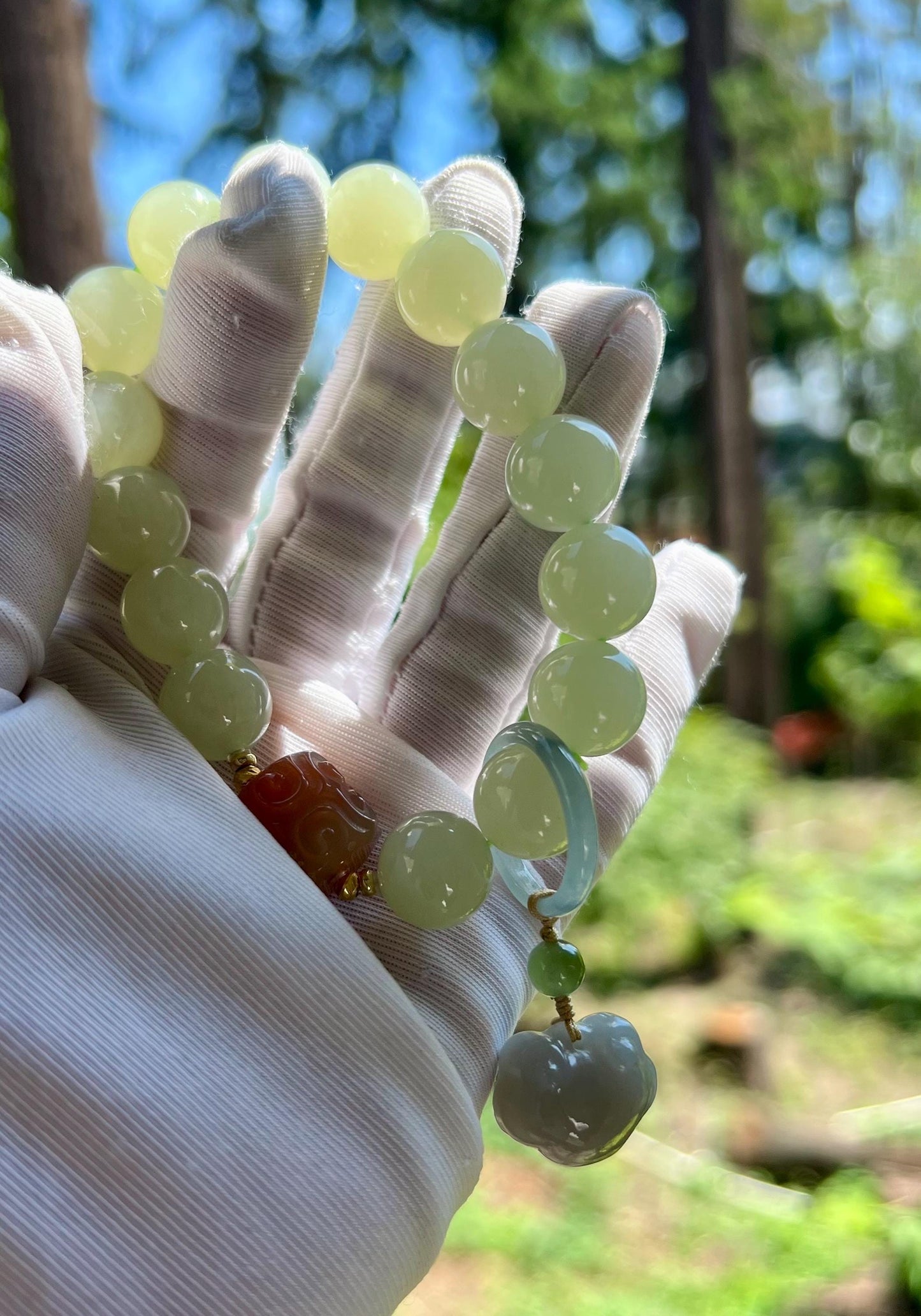 11.8mm Certified natural nephrite Bracelet/light white green nephrite/Yanyuan agate/smoky purple Ruyi/jadeite ring 天然软玉 老矿晴水料 浅晴水手串#1779