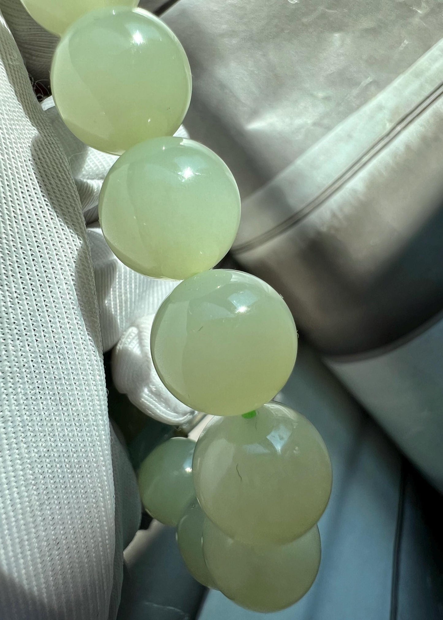 11.8mm Certified natural nephrite Bracelet/light white green nephrite/Yanyuan agate/smoky purple Ruyi/jadeite ring 天然软玉 老矿晴水料 浅晴水手串#1779