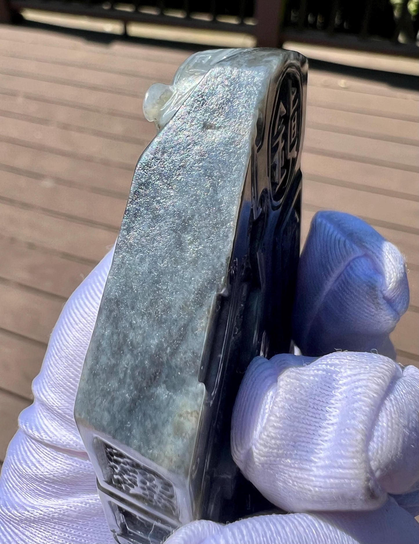 Certified natural river jade/White and black Qinghua nephrite dragon pendant/Azure Dragon nephrite handheld天然精品软玉 子料青花手把件 青龙守护/摆件 #3948 老料原皮