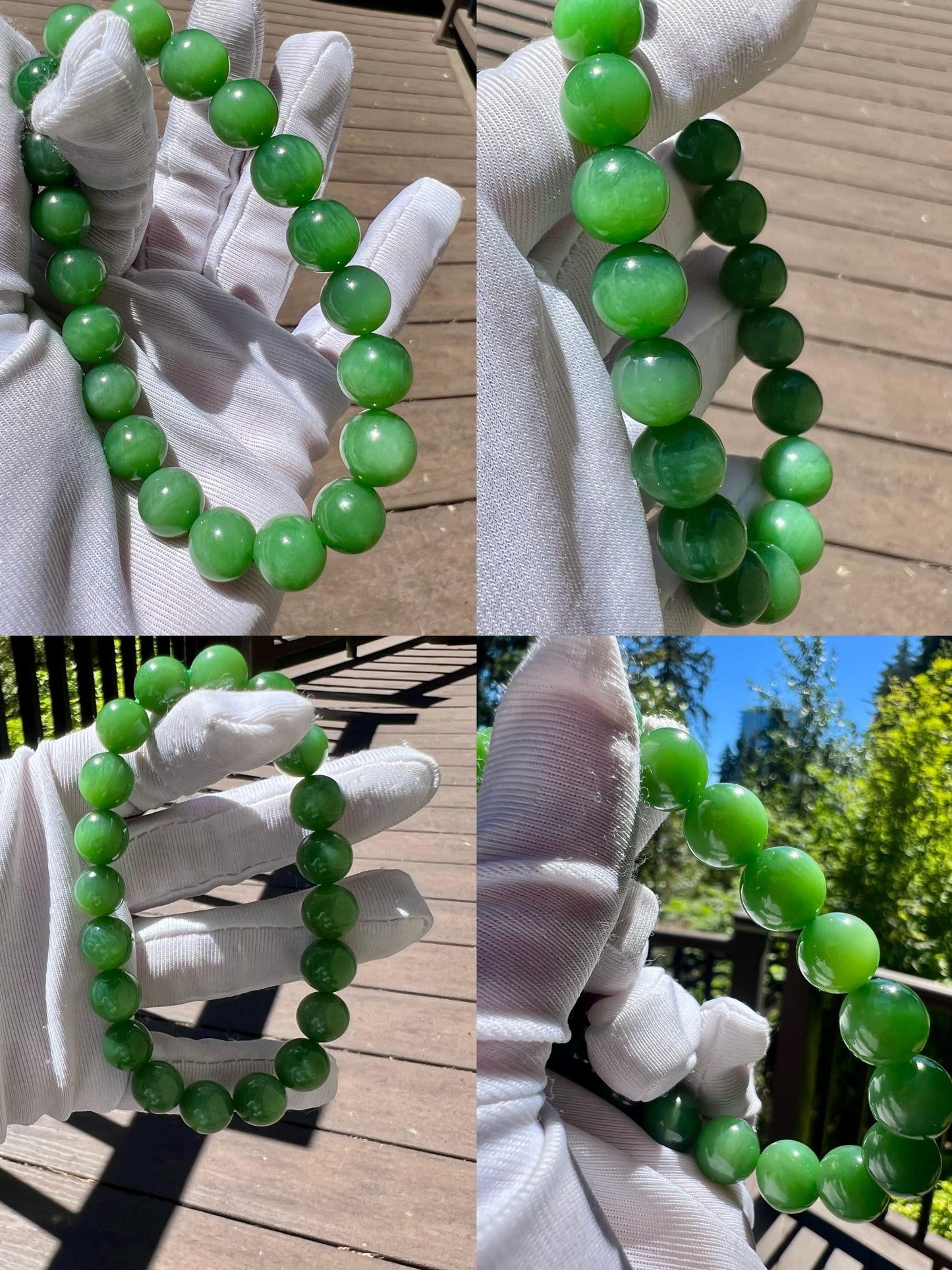 10mm Certified natural nephrite green jade/green nephrite bracelet /rich bright green 天然精品碧玉手串  粉阳绿 #1941 色浓 细腻 起莹光起猫