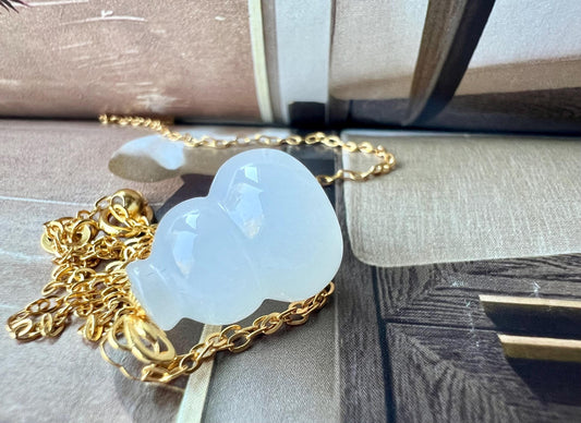 Certified natural jade/White Nephrite lucky gourd pendant/icy white nephrite pendant necklace/gold 18k天然精品软玉 白玉葫芦 吊坠 18k金镶嵌 #4199  高冰白 起莹光