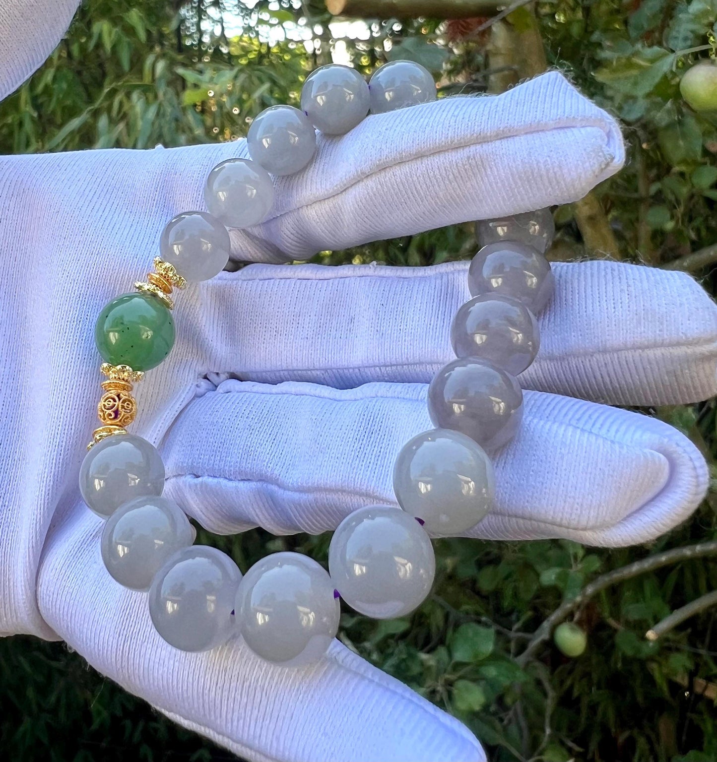 9.8mm+ Certified natural jade/Gradient purple nephrite bracelet/ icy smoky purple/天然软玉 老矿 冰烟紫  渐变紫手串 #3731 冰润细糯 搭配碧玉苹果绿圆珠