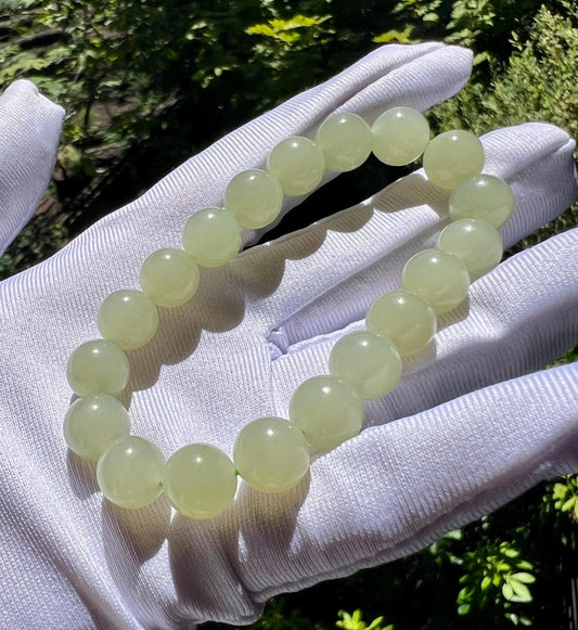 9.8mm Certified natural nephrite Bracelet/light Qingshui nephrite bracelet 天然软玉 老矿晴水料 晴水手串#0269 润糯起莹光