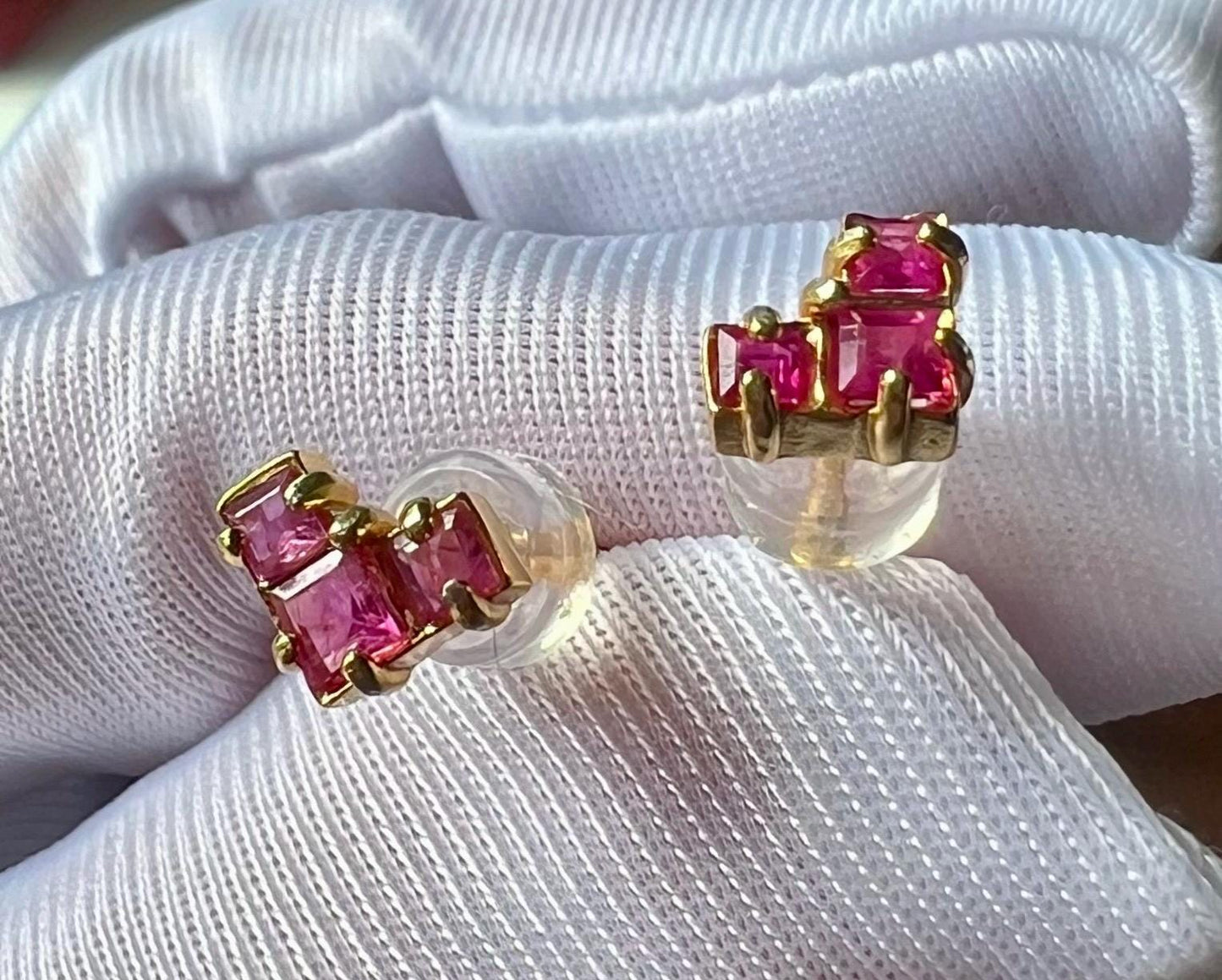 Certified natural sapphire/ purple red sapphire heart shaped stud earrings/S925 天然紫红色蓝宝石  爱心 耳环 耳钉 #0914